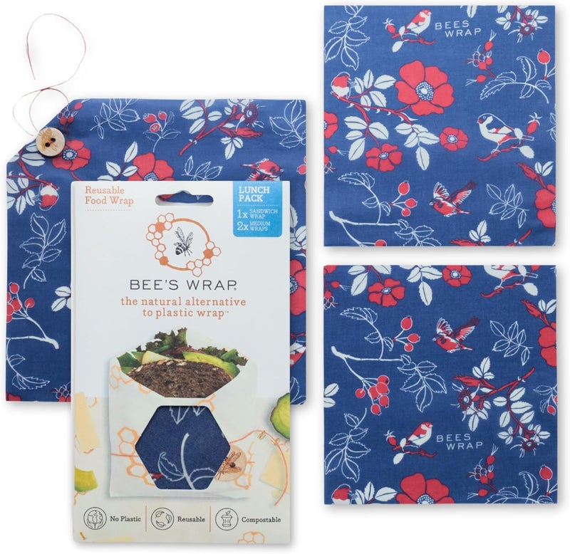 Bee's Wrap Beeswax Wraps for Food - Botanical 3 Pack (2M 1 Sandwich) Made in USA Reusable & Organic Food Wraps, Sandwich Wrap - Eco-Friendly Alternative to Aluminum Foil & Plastic Wrap - Image 1